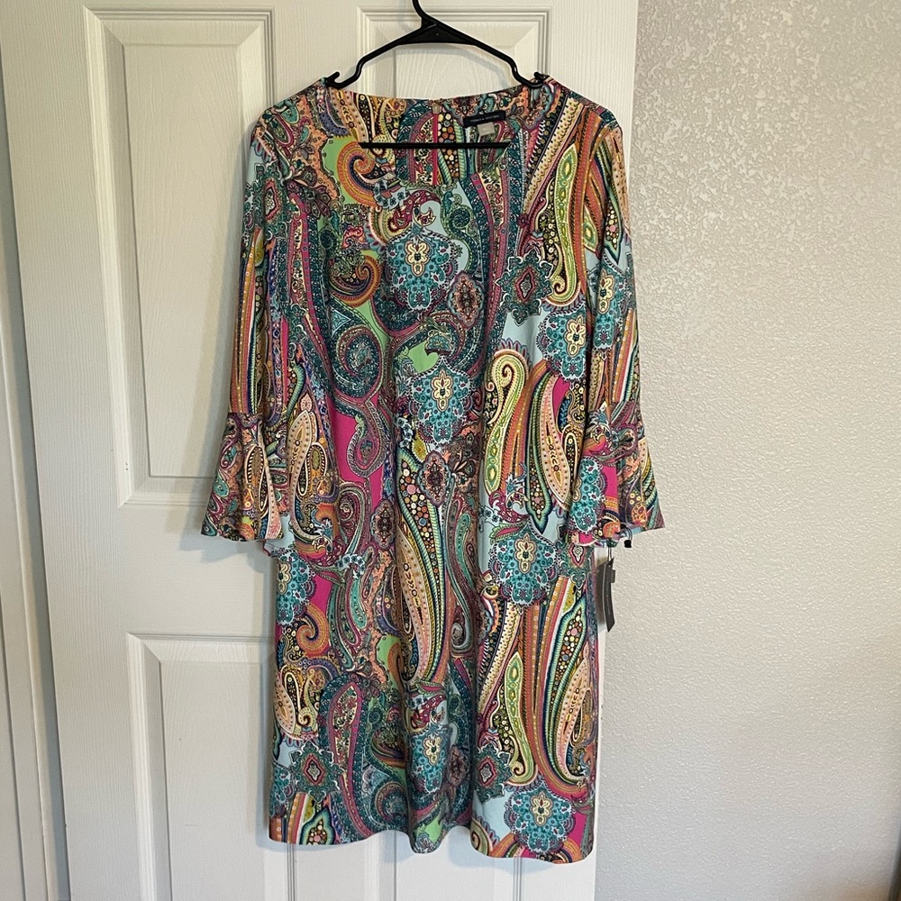 Tommy Hilfiger - paisley print, bell sleeve shift dress - Size 16 - Picture 2 of 12